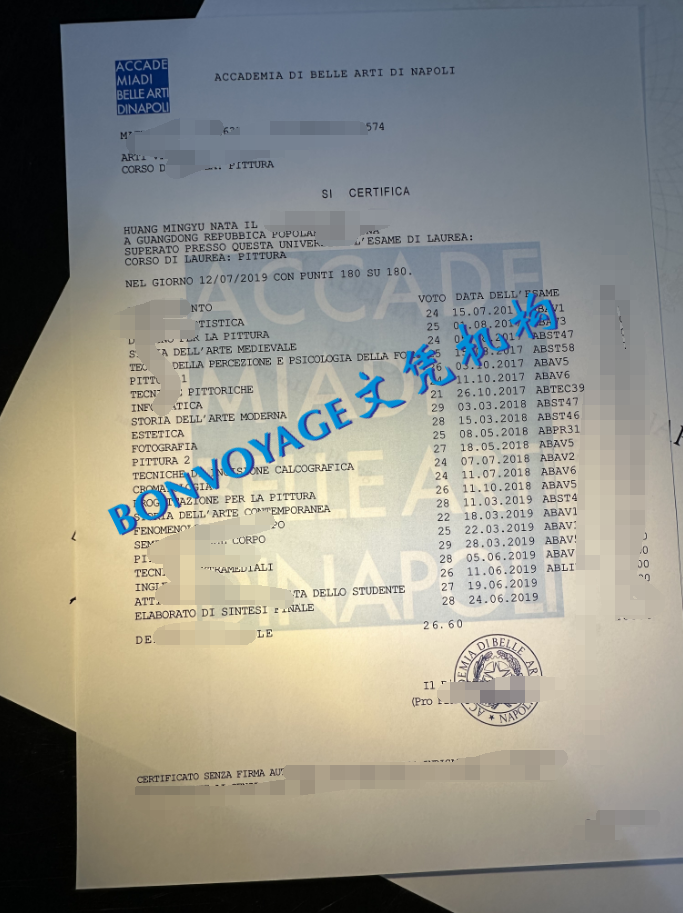 那不勒斯美术学院成绩单原件仿制/那不勒斯美术学院成绩单图片
