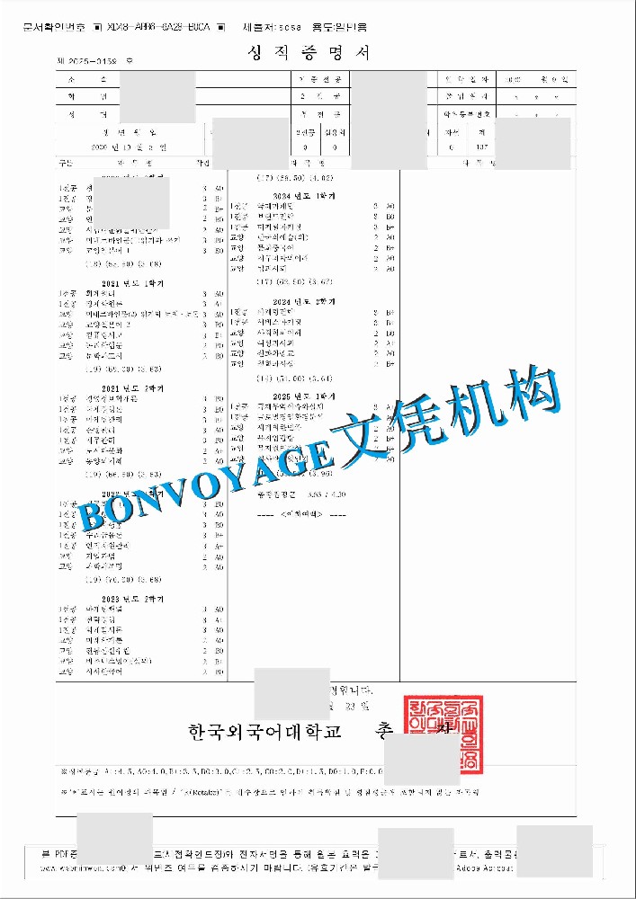 韩国外国语大学成绩单复刻/韩国外国语大学经济学成绩单定制