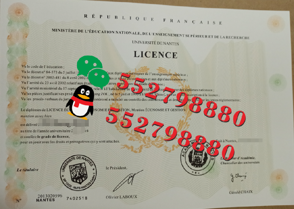 法国南特大学毕业证书解析/法国南特大学学位证书版本复刻