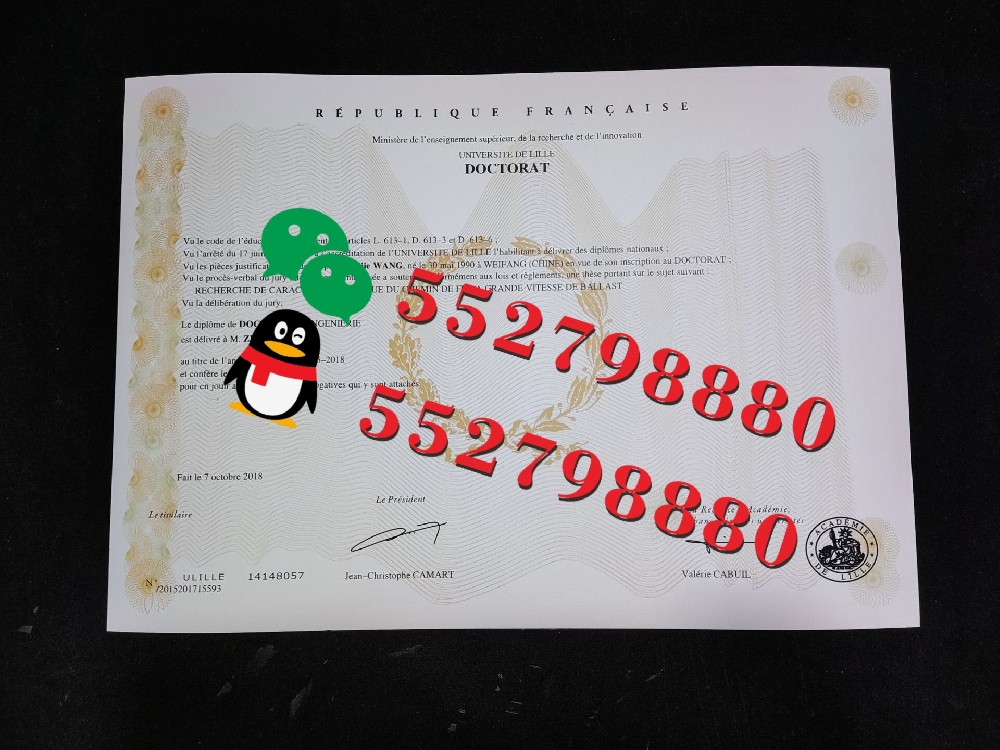 里尔第一大学毕业证书实拍特写/里尔第一大学学位证书制作