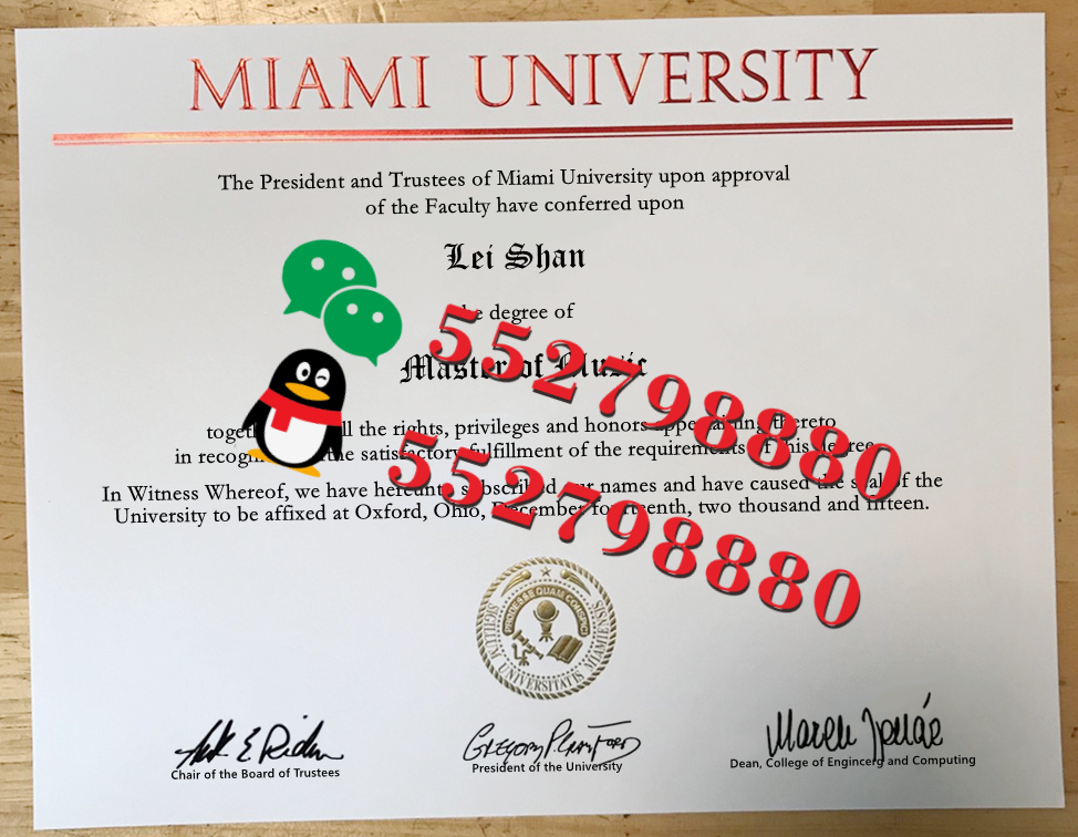 迈阿密大学牛津分校毕业证书实拍特写/迈阿密大学牛津分校金融学理学学士学位证书复刻