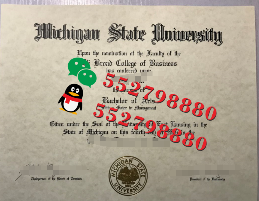 密歇根州立大学毕业证书实拍特写/密歇根州立大学教育学学士学位证书复刻