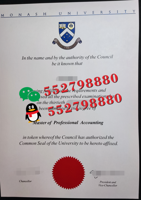 莫纳什大学毕业证书实拍特写/莫纳什大学会计学商学学士学位证书复刻