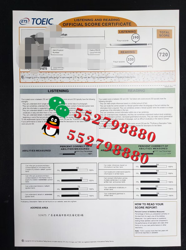 托业成绩单实拍特写/托业成绩单复刻